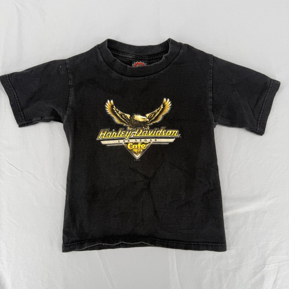 Vintage 1997 Harley Davidson Las Vegas Cafe Eagle Shirt Youth S 6-8 Black USA